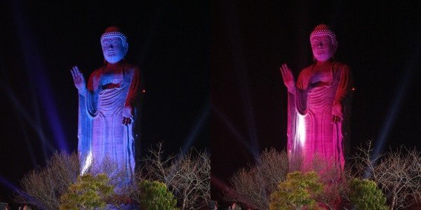 青の大仏（左）と赤の大仏（右）の比較写真